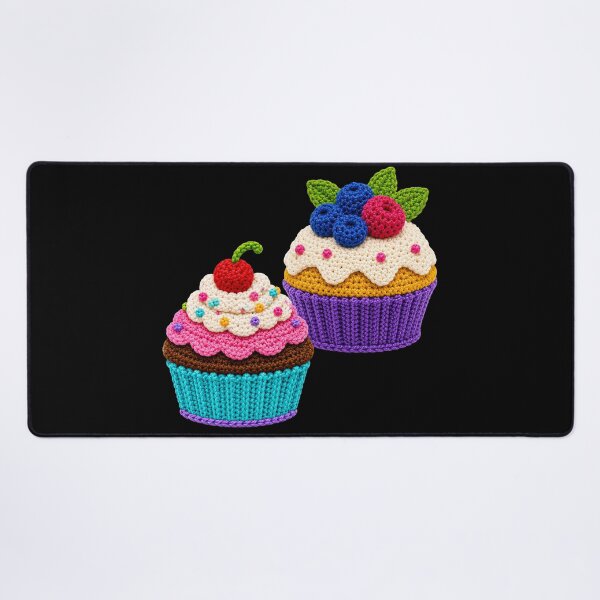 Item preview, Retro Crochet-Style Pair of Cupcakes Print Black Shapes Mania designed and sold by Shapes-Mania.