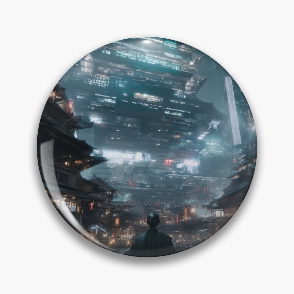 Item preview, Sci-Fi Chinese Cyberpunk City Wall Art, Neon Pagoda Poster designed and sold by AetherianArchive.