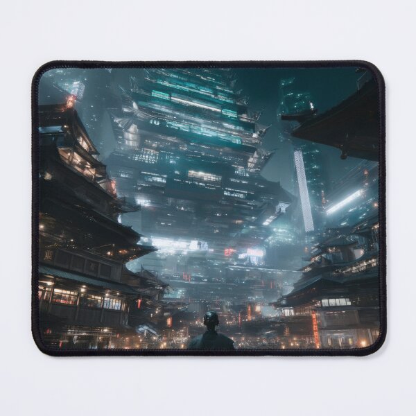 Item preview, Sci-Fi Chinese Cyberpunk City Wall Art, Neon Pagoda Poster designed and sold by AetherianArchive.