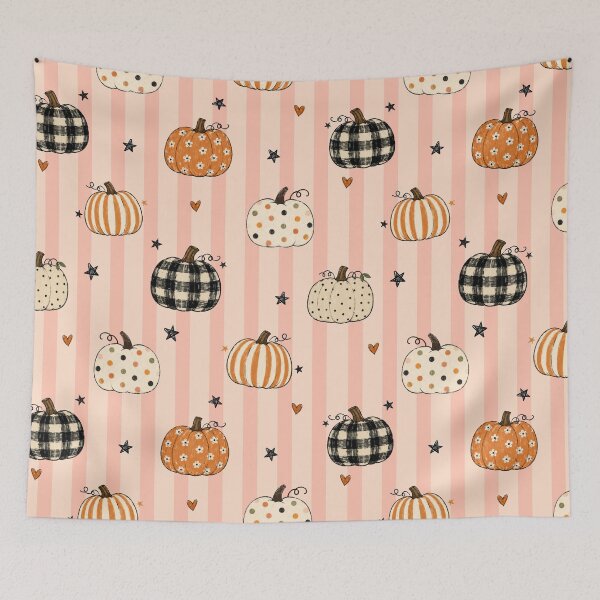 Item preview, Cute Coquette Fall Pumpkins & Pink Stripes Pattern designed and sold by MiaBellaGirl.