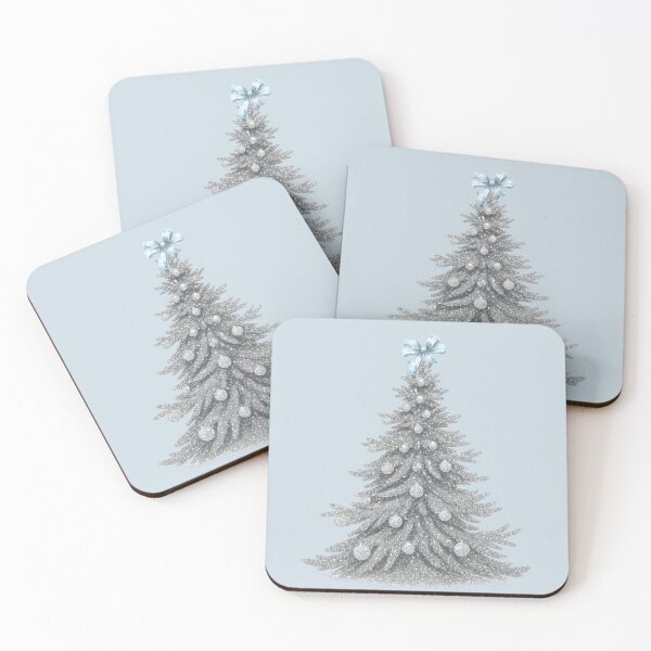 Item preview, Vintage Silver Glitter Christmas Tree with Baby Blue Bow designed and sold by coolcreativeco.