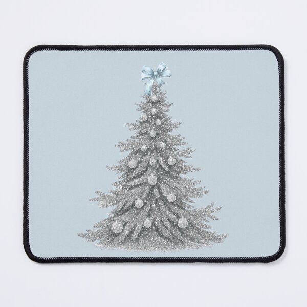 Item preview, Vintage Silver Glitter Christmas Tree with Baby Blue Bow designed and sold by coolcreativeco.