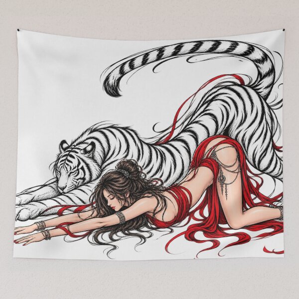 Item preview, White Tiger & Scarlet Muse – Dark Fantasy Art designed and sold by ravuh.