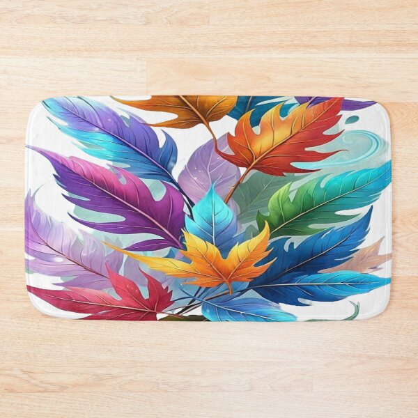 Item preview, Nature's Colorful Dance, Rainbow Feathers and Leaves - Colorful Art with Autumn Leaves and Multicolored Feathers designed and sold by RAYBIL.