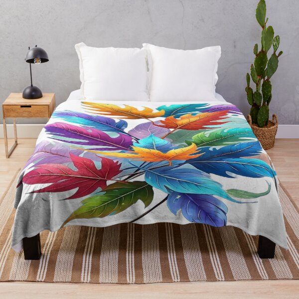 Item preview, Nature's Colorful Dance, Rainbow Feathers and Leaves - Colorful Art with Autumn Leaves and Multicolored Feathers designed and sold by RAYBIL.