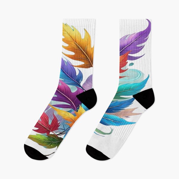 Item preview, Nature's Colorful Dance, Rainbow Feathers and Leaves - Colorful Art with Autumn Leaves and Multicolored Feathers designed and sold by RAYBIL.
