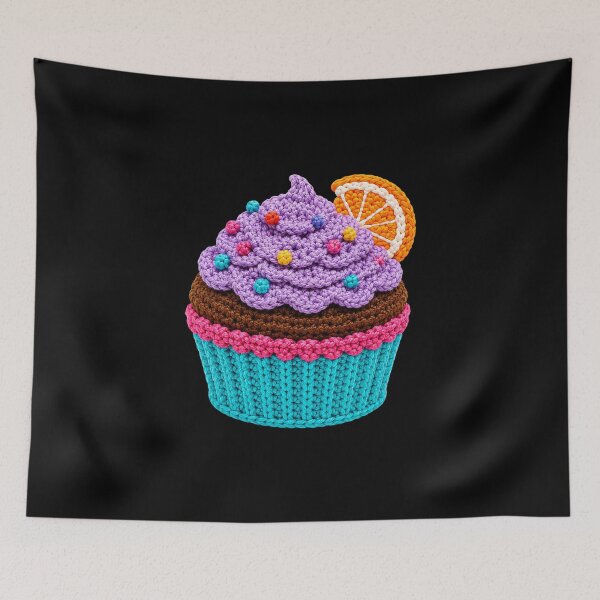 Item preview, Crochet-Style Orange Garnish Cupcake Print Black Shapes Mania designed and sold by Shapes-Mania.