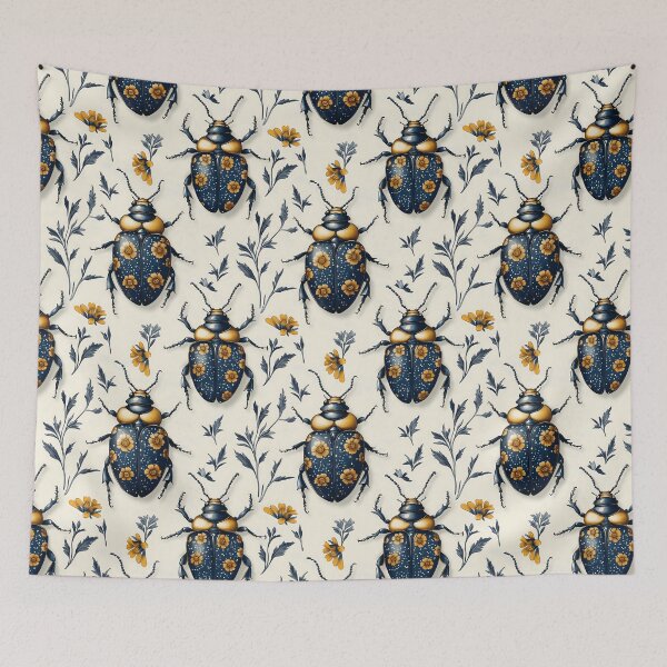 Item preview, Vintage Ornate Midnight Blue Floral Beetle Pattern by Moose Disco designed and sold by MooseDisco.