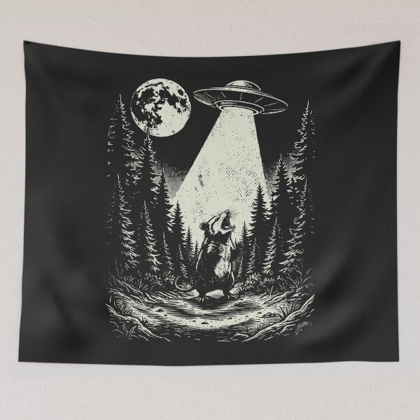 Item preview, Possum UFO Alien Abduction Funny Opossum Vintage  designed and sold by Y-Vibes.