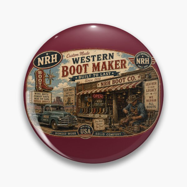 Artikelvorschau, NRH Custom Western Boot Maker Vintage Poster entworfen und verkauft von Normandy Road Heritage™ - Vintage Garage Art.