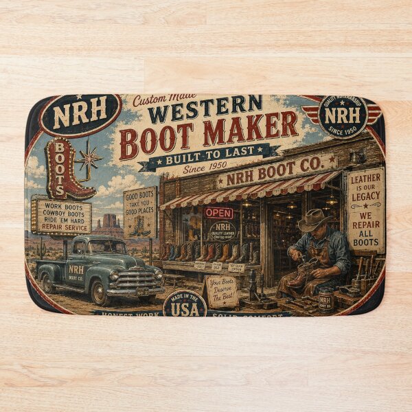 Item preview, NRH Custom Western Boot Maker Vintage Poster designed and sold by Normandy Road Heritage™ - Vintage Garage Art.
