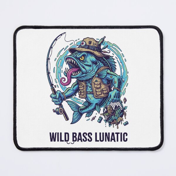 Item preview, Cartoon Largemouth Bass illustration "Wild Bass Lunatic". designed and sold by Art-Horizon.