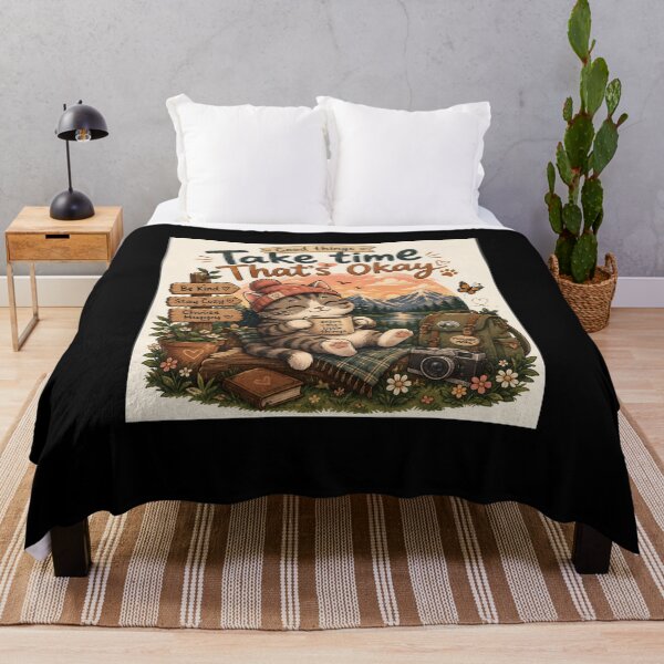 Item preview, Cute Cozy Cat Take Time - Wholesome Coffee & Mountain Nature Designe T-Shirt designed and sold by RedaSouq.