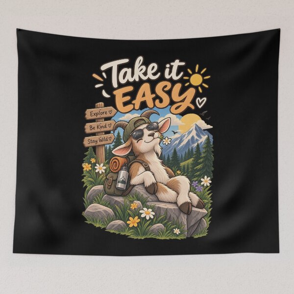 Item preview, Cute Goat Take It Easy – Funny Mountain Adventure Animal Design Sticker T-Shirt designed and sold by RedaSouq.