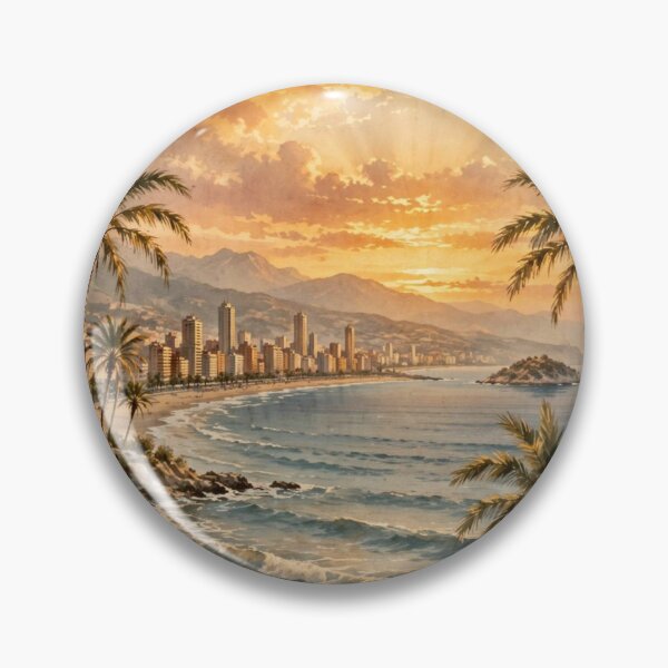Item preview, Vintage Benidorm Spain Beach Sunset Landscape Wall Art designed and sold by Softlife by Harvir.