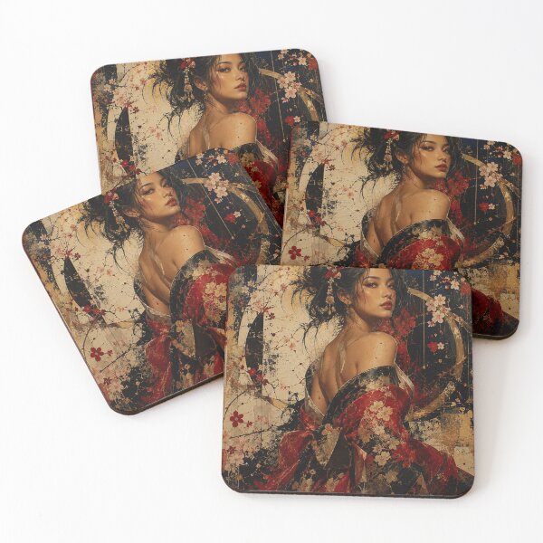 Item preview, Crimson Sakura Muse Japanese Abstract Portrait designed and sold by SHOCAMPOS DESIGNS .