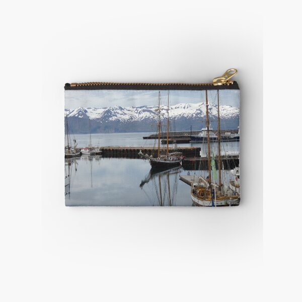 Item preview, Iceland Harbor Tall Ship Reflections with snowcapped mountains  designed and sold by shorethings.