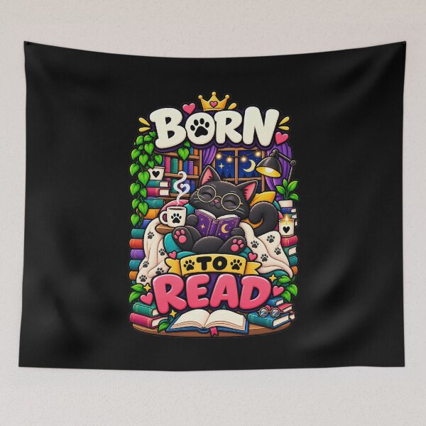 Item preview, Born To Read Cute Black Cat Book Lover Reading Design designed and sold by CreativeLook25.