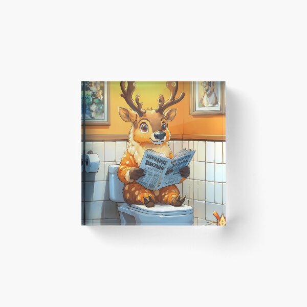Item preview, Reindeer Caribou Bathroom Newspaper Reader Cute Cartoon Wildlife designed and sold by mildaclairmo.
