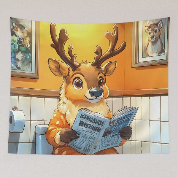 Item preview, Reindeer Caribou Bathroom Newspaper Reader Cute Cartoon Wildlife designed and sold by mildaclairmo.