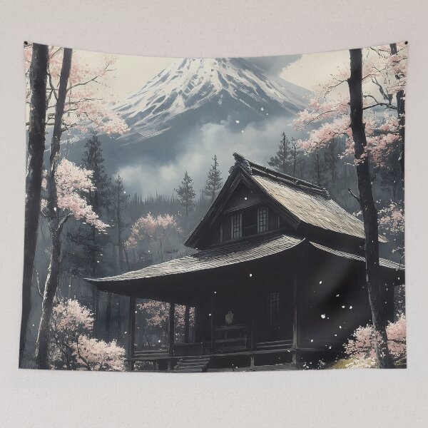 Item preview, Japanese Shrine Mount Fuji Cherry Blossom Forest Retreat designed and sold by mildaclairmo.
