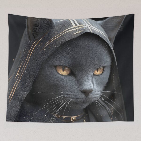 Item preview, Russian Blue Cat Hooded Mystic Gold Eyes designed and sold by mildaclairmo.