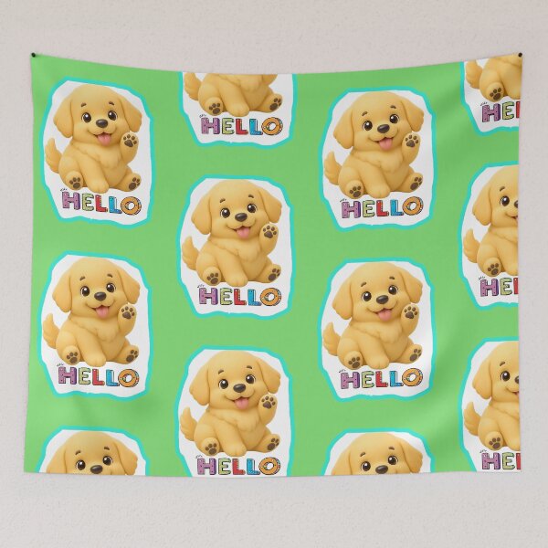 Item preview, Cute Golden Retriever Puppy Hello Waving Kawaii Dog designed and sold by MariaPCMaria.