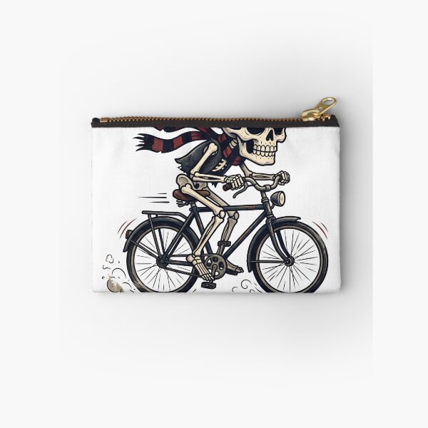 Item preview, Skeleton Riding Bicycle Wearing Beanie and Striped Scarf designed and sold by MisteryDesigner.