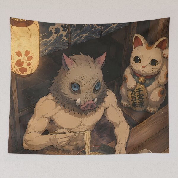 Item preview, Inosuke Hashibira Demon Slayer Cozy Ramen Break designed and sold by mildaclairmo.