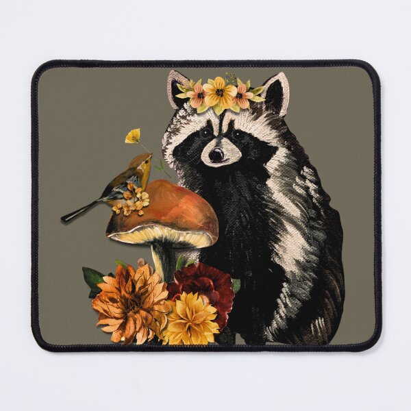 Item preview, Floral Woodland Raccoon & Autumn Mushroom designed and sold by ArtistsAtticWI.