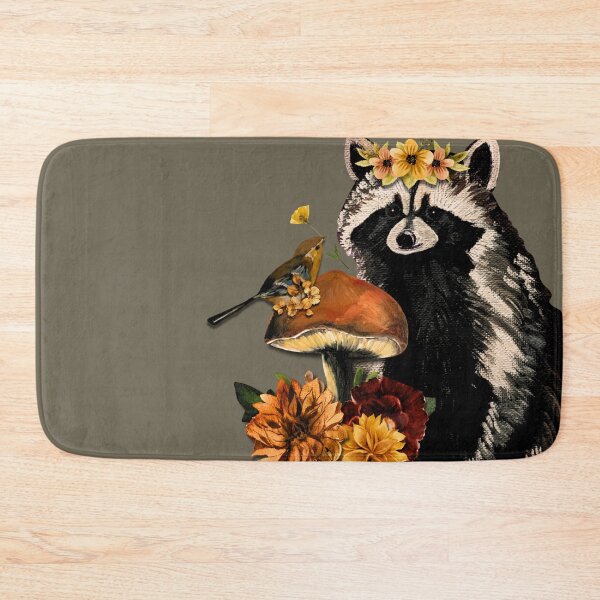Item preview, Floral Woodland Raccoon & Autumn Mushroom designed and sold by ArtistsAtticWI.