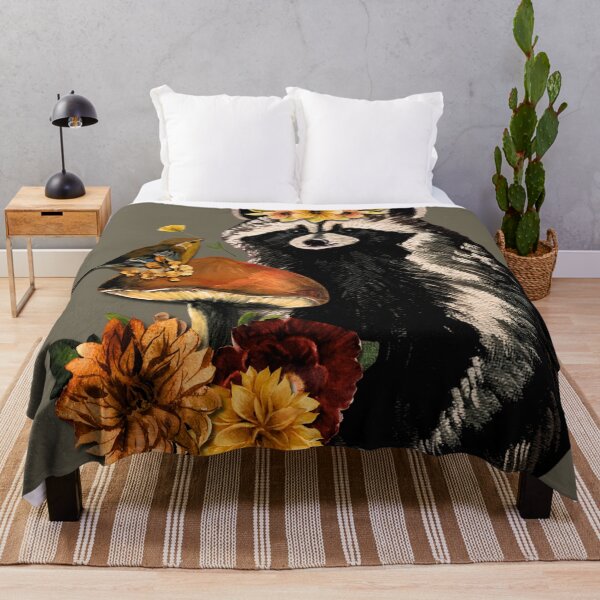 Item preview, Floral Woodland Raccoon & Autumn Mushroom designed and sold by ArtistsAtticWI.