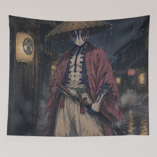 Item preview, Akaza Demon Slayer Rainy Samurai Lantern Street Vigil designed and sold by mildaclairmo.