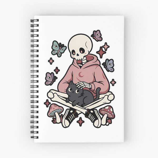 Item preview, Skeleton in Pink Hoodie Petting Black Cat with Butterflies and Mushrooms designed and sold by MisteryDesigner.