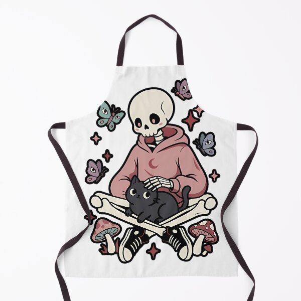 Item preview, Skeleton in Pink Hoodie Petting Black Cat with Butterflies and Mushrooms designed and sold by MisteryDesigner.