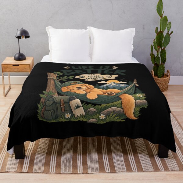 Item preview, Cute Sleepy Golden Retriever Hammock – Life Is Better With Little Pauses Sticker T-Shirt designed and sold by RedaSouq.