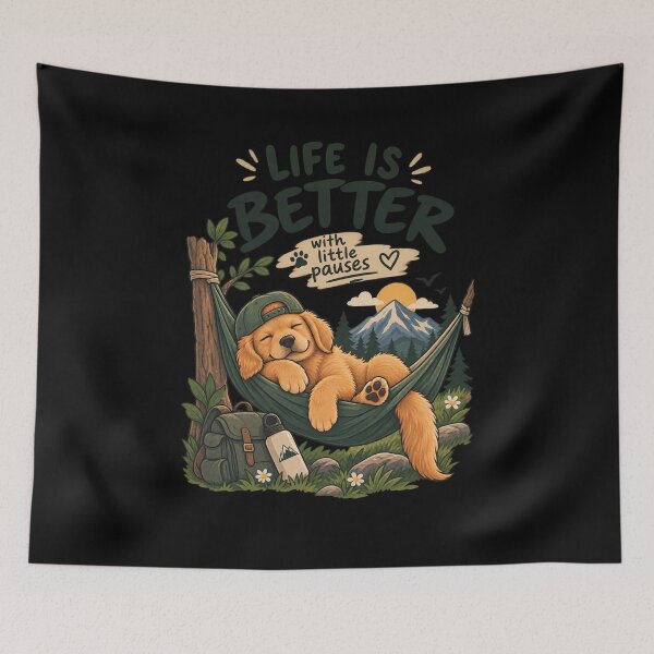 Item preview, Cute Sleepy Golden Retriever Hammock – Life Is Better With Little Pauses Sticker T-Shirt designed and sold by RedaSouq.
