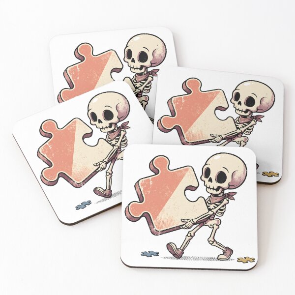 Item preview, Skeleton in Bandana and Shoes Carrying Giant Jigsaw Puzzle Piece designed and sold by MisteryDesigner.