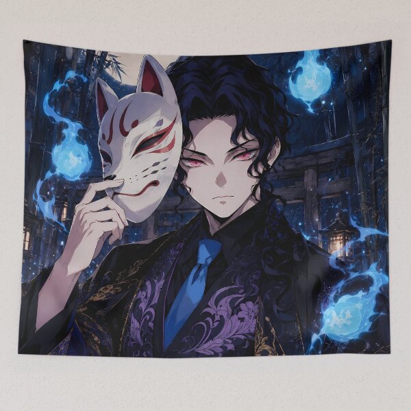Item preview, Muzan Kibutsuji Demon Slayer Kitsune Flame Moon Mystery designed and sold by mildaclairmo.