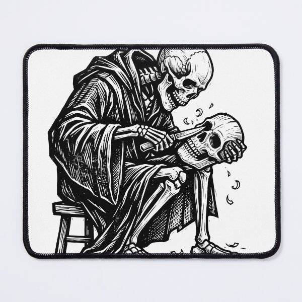 Item preview, Cloaked Skeleton Sculptor Carving Human Skull on Wooden Stool designed and sold by MisteryDesigner.