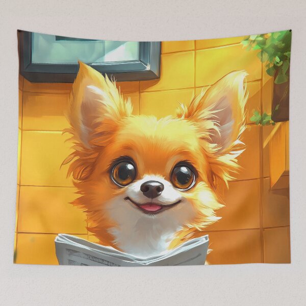 Item preview, Chihuahua Dog Newspaper Reader Bathroom Kawaii Tiny Pet designed and sold by mildaclairmo.