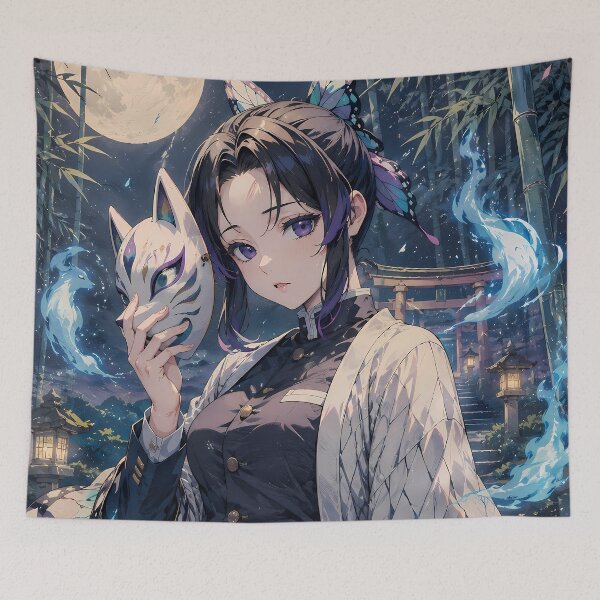Item preview, Shinobu Kocho Demon Slayer Fox Mask Blue Spirit Flames designed and sold by mildaclairmo.