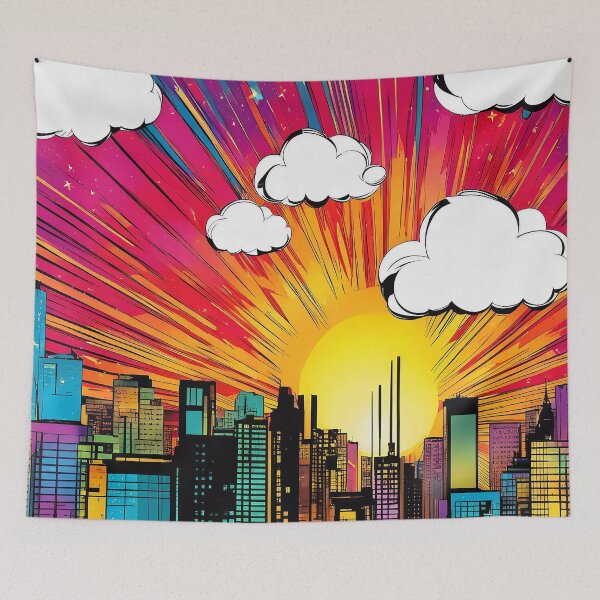 Item preview, Pop Art Futuristic Retro Cityscape With Vibrant Sunrise designed and sold by DEC02.
