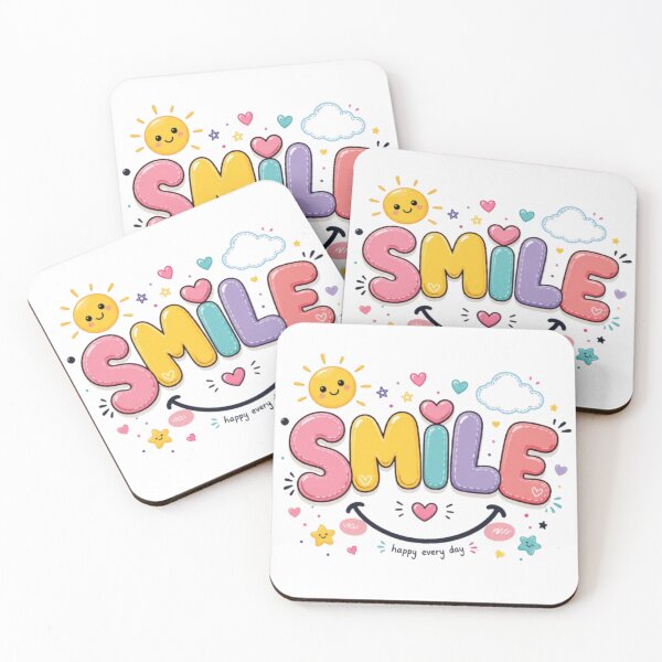 Item preview, Cute Smile Typography Art - Happy Every Day Kawaii Pastel Sun & Hearts designed and sold by ToonyTeez.