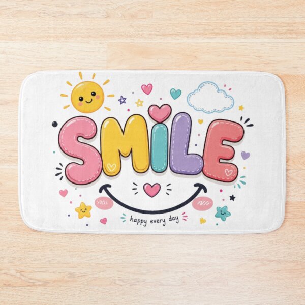 Item preview, Cute Smile Typography Art - Happy Every Day Kawaii Pastel Sun & Hearts designed and sold by ToonyTeez.