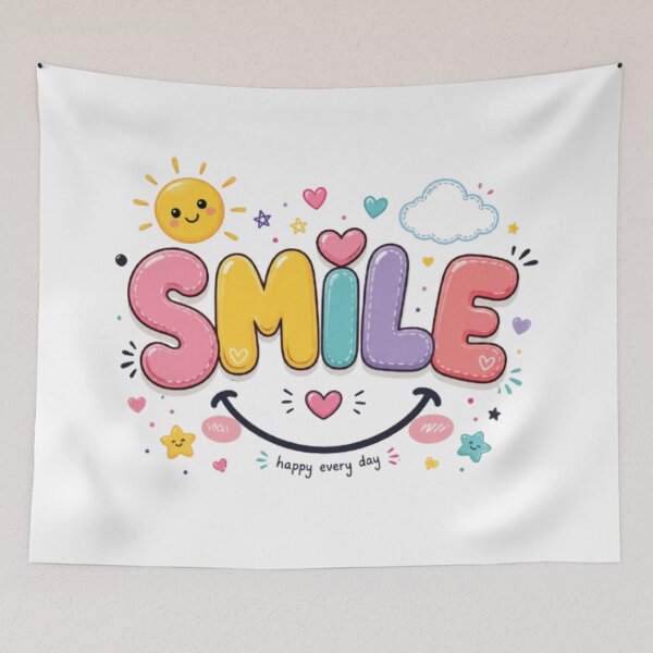 Item preview, Cute Smile Typography Art - Happy Every Day Kawaii Pastel Sun & Hearts designed and sold by ToonyTeez.
