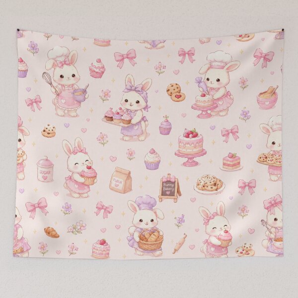 Item preview, Bunny Bakery Kawaii Cute Pastel Baking Bunnies Seamless Pattern designed and sold by Moonlight Studio.