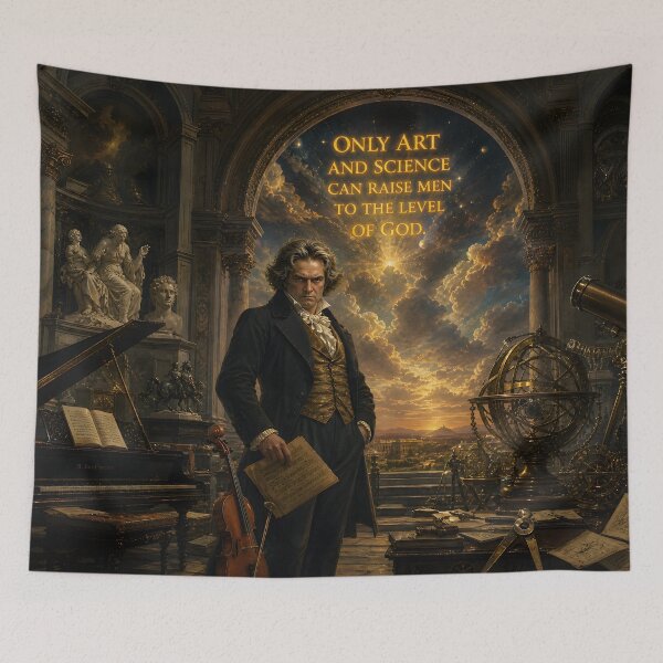 Item preview, Beethoven Quote: Only art and science can raise men to the level of God - Dark Academia Classical Music & Science Art designed and sold by DoReMiStudio.