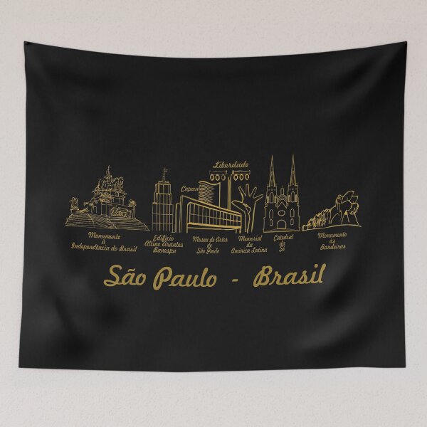 Item preview, Sao Paulo Brasil Skyline - Golden Line Art Copan Masp Cathedral Horizontal designed and sold by City Tour Collection.