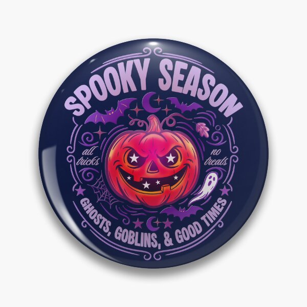 Item preview, Spooky Season Neon Jack O Lantern — Purple Pink Goth Halloween Badge designed and sold by Ink & Kind Studio.